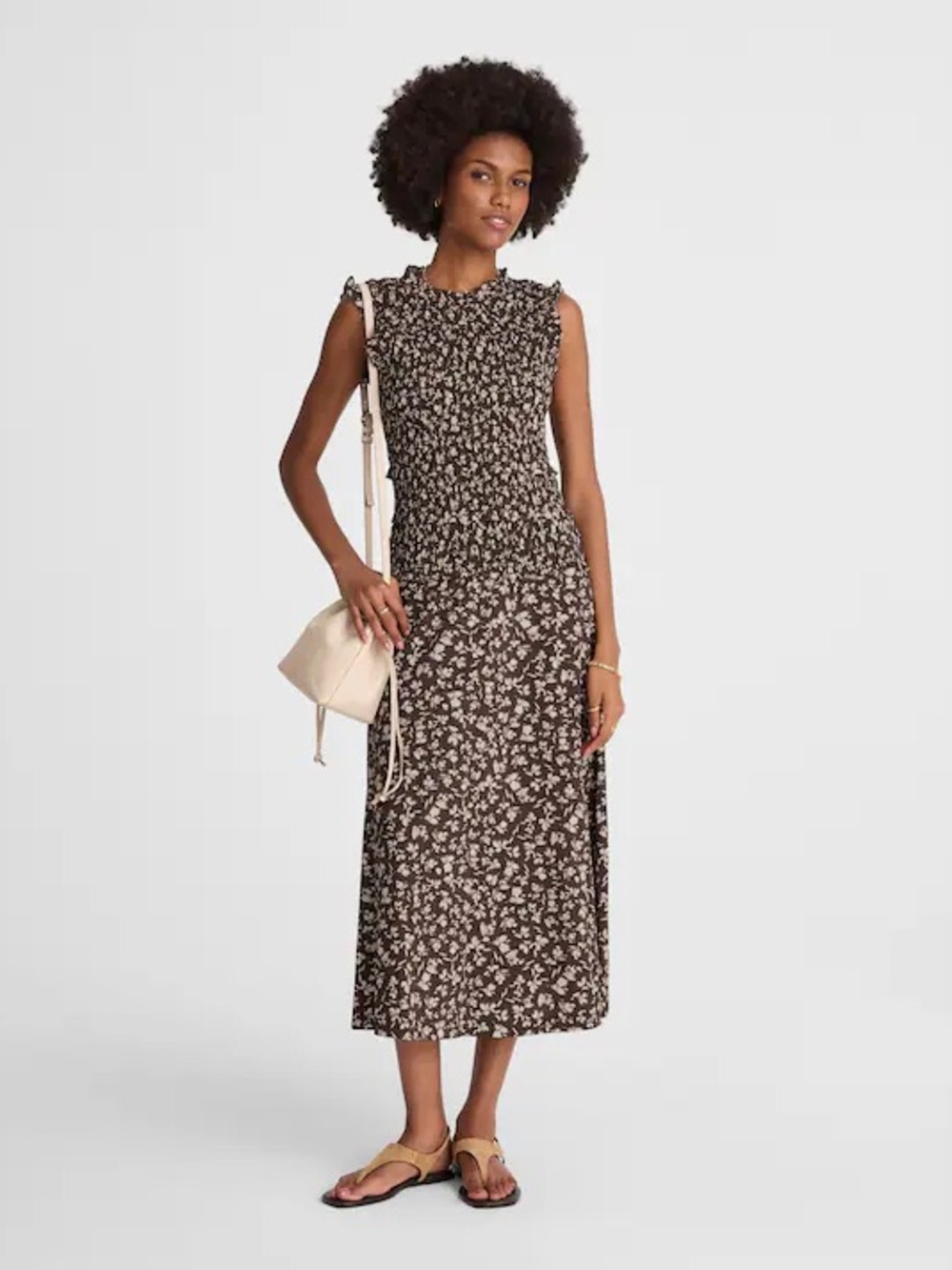 Smocked Sleeveless Midi Dress Carissa Print